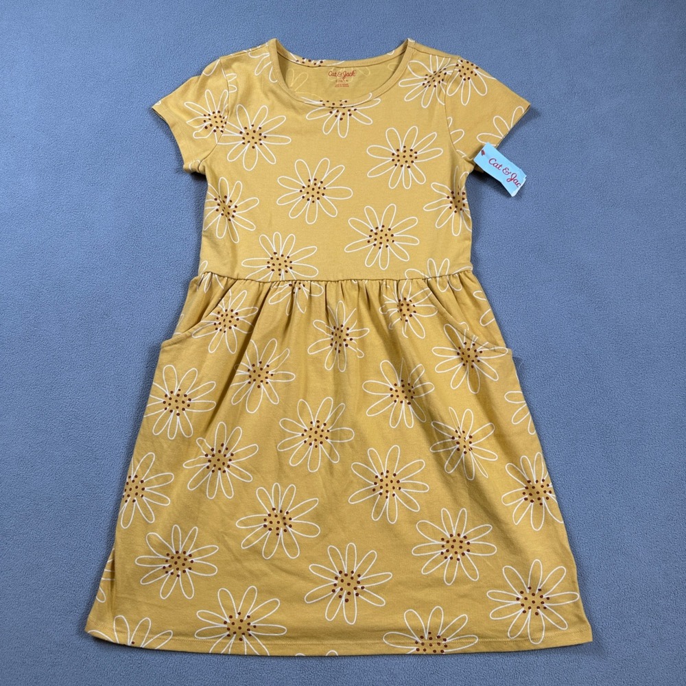 Cat & Jack T Shirt Dress L 10/12 Girls Yellow Daisy Print Short Sleeve Cute NWT - Picture 1 of 8